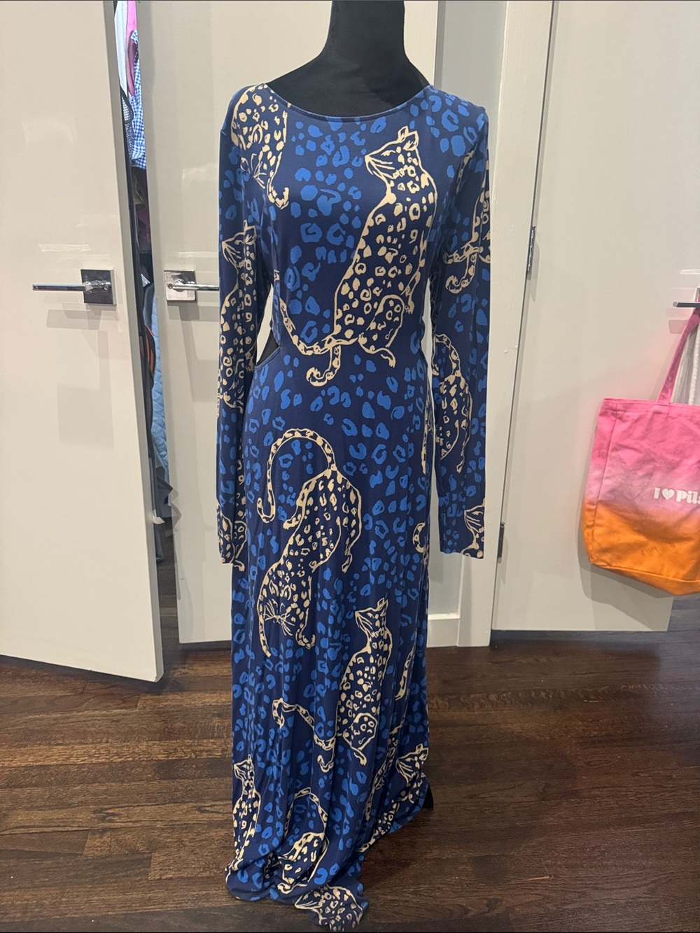Lilly Pulitzer Royal Blue Long-Sleeve Leopard Print Maxi Dress